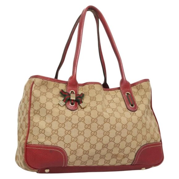 GUCCI GG Canvas Pretty Tote Bag Web Sherry Line Beige Gold 163805 Auth BA2642 - Picture 1 of 16